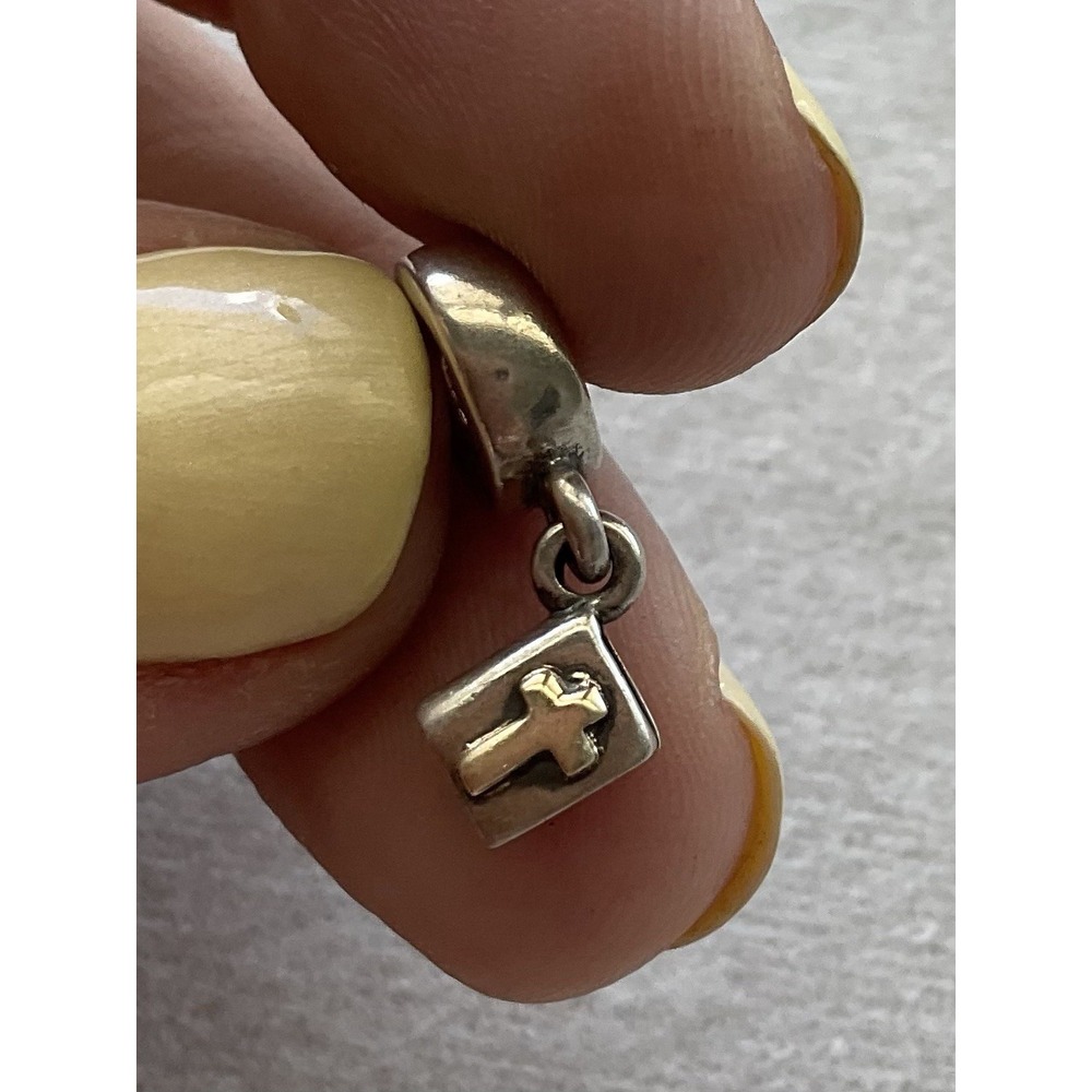 retired Pandora two-tone Bible dangle charm ALE 925 Sterling Silver Gold Accent